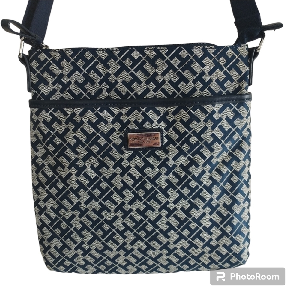 Tommy Hilfiger Navy & White Signature Jacquard Pattern Crossbody Bag